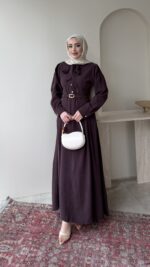 Flora Tensel Elbise - Bordo