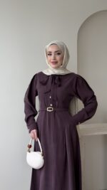 Flora Tensel Elbise - Bordo - Görsel 4