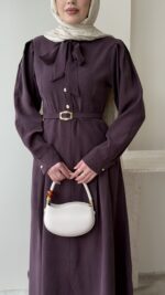 Flora Tensel Elbise - Bordo - Görsel 5