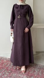 Flora Tensel Elbise - Bordo - Görsel 6