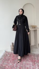 Flora Tensel Elbise - Siyah