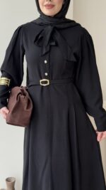 Flora Tensel Elbise - Siyah - Görsel 5