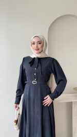 Flora Tensel Elbise - Lacivert - Görsel 4