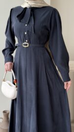 Flora Tensel Elbise - Lacivert - Görsel 5