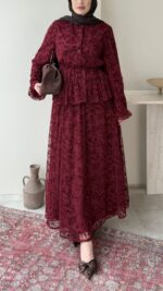 Flow Dantel Takım - Bordo - Görsel 6