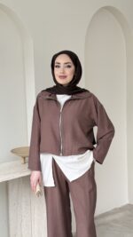 Mia Çilek Kumaş Takım - Kahverengi - Görsel 4