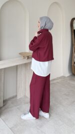 Mia Çilek Kumaş Takım - Bordo - Görsel 2