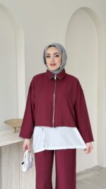 Mia Çilek Kumaş Takım - Bordo - Görsel 4