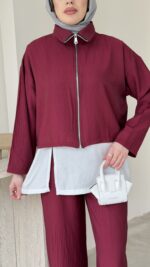 Mia Çilek Kumaş Takım - Bordo - Görsel 5