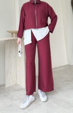 Mia Çilek Kumaş Takım - Bordo - Görsel 6