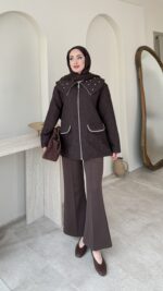 Lara Üçgen Desen Ceket - Kahverengi