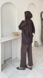 Lara Üçgen Desen Ceket - Kahverengi - Görsel 2