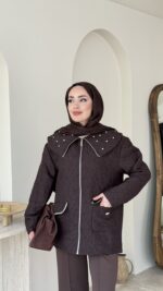 Lara Üçgen Desen Ceket - Kahverengi - Görsel 4