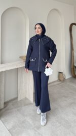 Lara Çiçek Desen Ceket - Lacivert