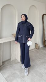 Lara Çiçek Desen Ceket - Lacivert