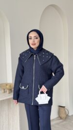 Lara Çiçek Desen Ceket - Lacivert - Görsel 4