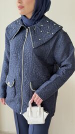 Lara Çiçek Desen Ceket - Lacivert - Görsel 6