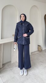 Lara Geometrik Desen Ceket - Lacivert