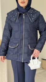 Lara Geometrik Desen Ceket - Lacivert - Görsel 5