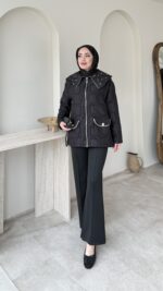 Lara Geometrik Desen Ceket - Siyah