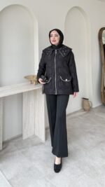 Lara Geometrik Desen Ceket - Siyah