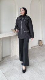 Lara Üçgen Desen Ceket - Siyah