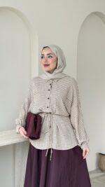 Nora Kareli Gömlek - Kahverengi - Görsel 4