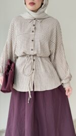 Nora Kareli Gömlek - Kahverengi - Görsel 5