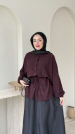 Nora Kareli Gömlek - Bordo - Görsel 4