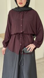 Nora Kareli Gömlek - Bordo - Görsel 5