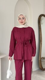 Lina Taşlı Takım - Bordo - Görsel 4