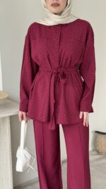 Lina Taşlı Takım - Bordo - Görsel 5