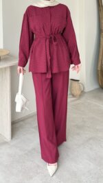 Lina Taşlı Takım - Bordo - Görsel 6