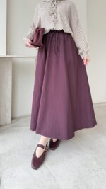 Lenna Poplin Etek - Bordo