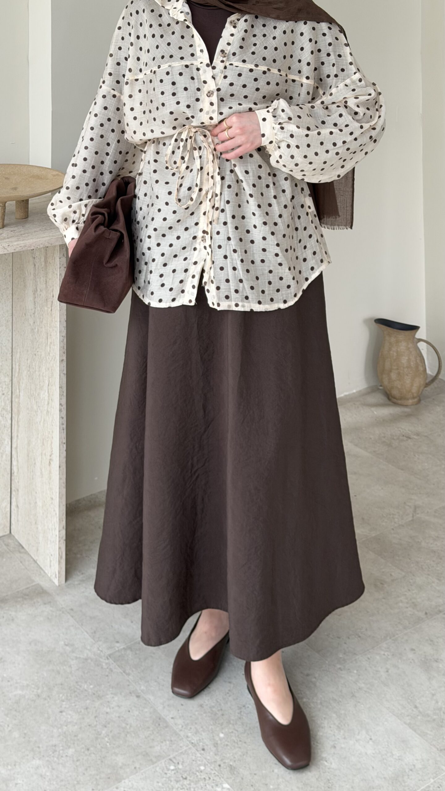 1775246720_0_69d01d80c56ee.jpeg Lenna Poplin Etek - Kahverengi - Görsel 1