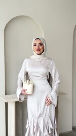 Arya Saten Elbise - Taş - Görsel 4