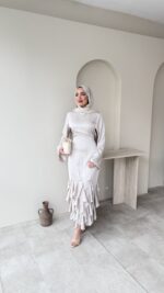 Arya Saten Elbise - Taş - Görsel 7