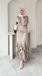 Arya Saten Elbise - Vizon