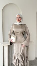 Arya Saten Elbise - Vizon - Görsel 4