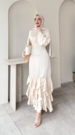 Arya Saten Elbise - Krem