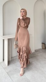 Arya Saten Elbise - Camel