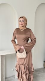 Arya Saten Elbise - Camel - Görsel 4