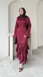 Arya Saten Elbise - Bordo