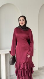 Arya Saten Elbise - Bordo - Görsel 4