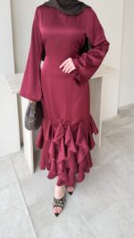 Arya Saten Elbise - Bordo - Görsel 5