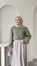 Alin Tensel Bluz - Yeşil - Görsel 4