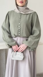 Alin Tensel Bluz - Yeşil - Görsel 5