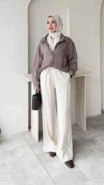 Linda Çizgili Gömlek - Kahverengi