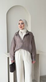 Linda Çizgili Gömlek - Kahverengi - Görsel 3