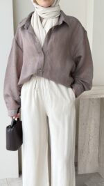 Linda Çizgili Gömlek - Kahverengi - Görsel 4